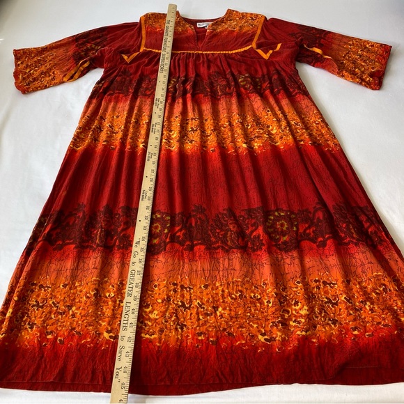 Vintage Krist Gudnason California Dress Duster Caftan Red Orange - Picture 7 of 10